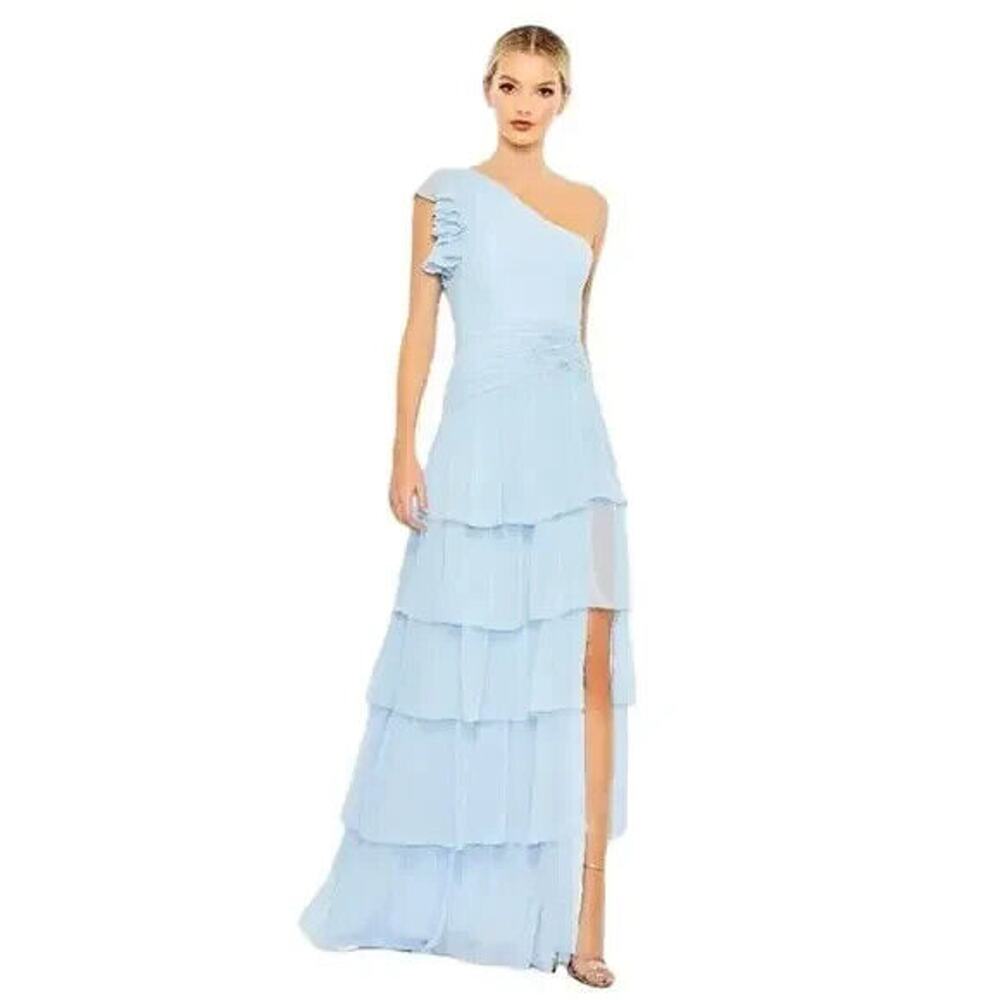 MAC DUGGAL 55849 RUFFLE TIERED ONE FLUTTER‎ SLEEVE POWDER BLUE GOWN  0 …
